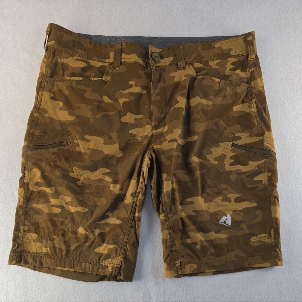 Eddie Bauer First Ascent Guide Pro Cargo Shorts Mens 38 Brown Camo Stretch